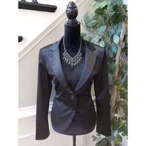 Express Design Blazer Jacket Women's 10 Black Leopard Print Lined Notch Lapel